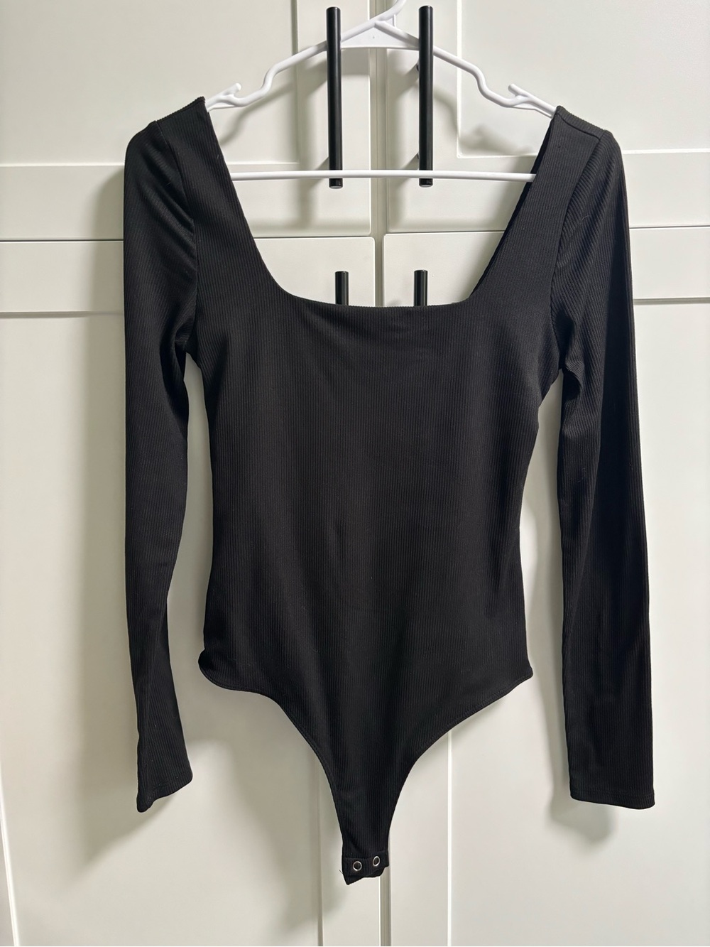 Timeless Black Square Neck Long-Sleeve Bodysuit - Women